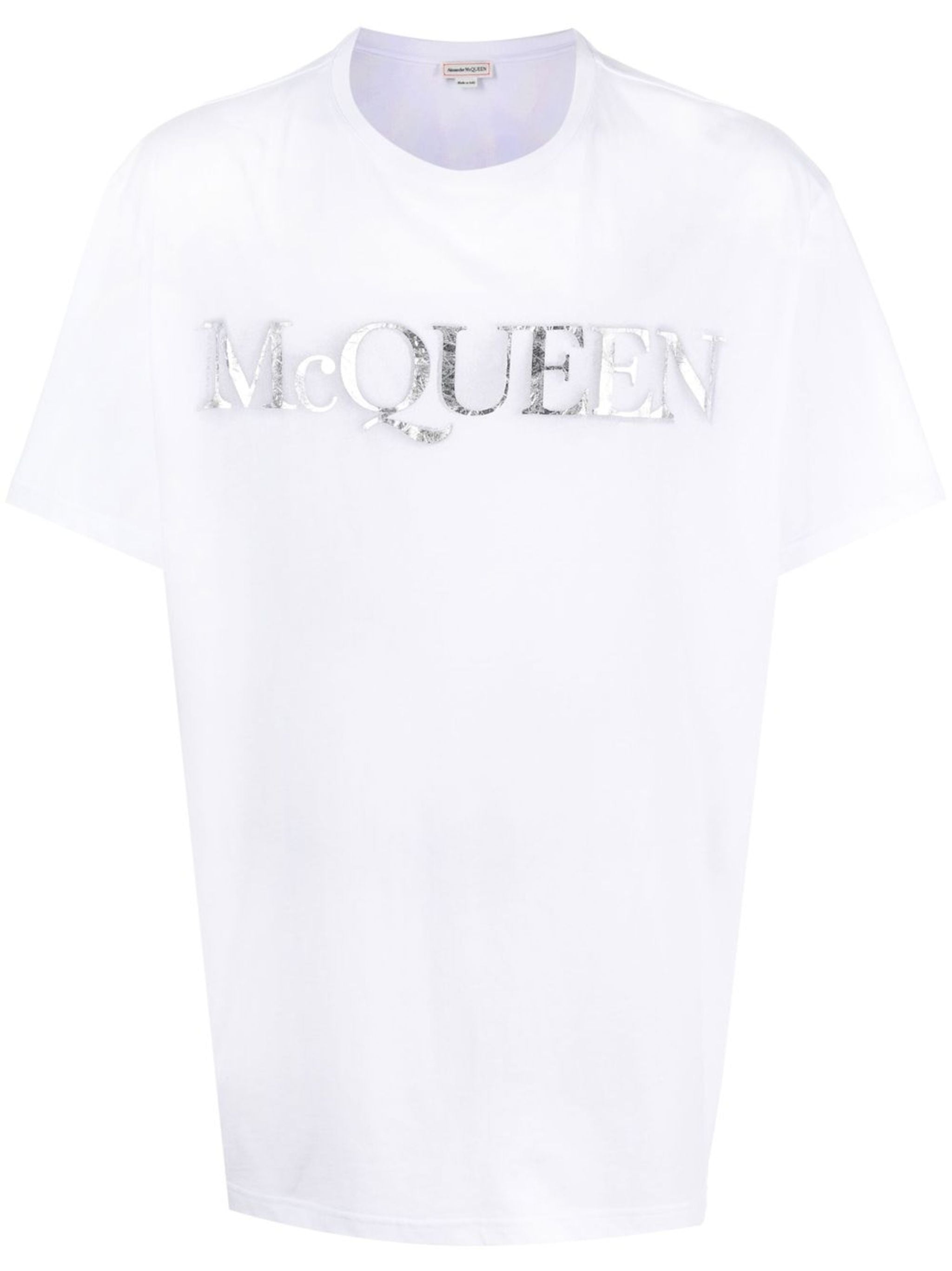 ■alexander mcqueen■ Spray Crush Foil Print Short Sleeve T- Alexander McQueen Spray Crush Logo Print T-Shirt in White