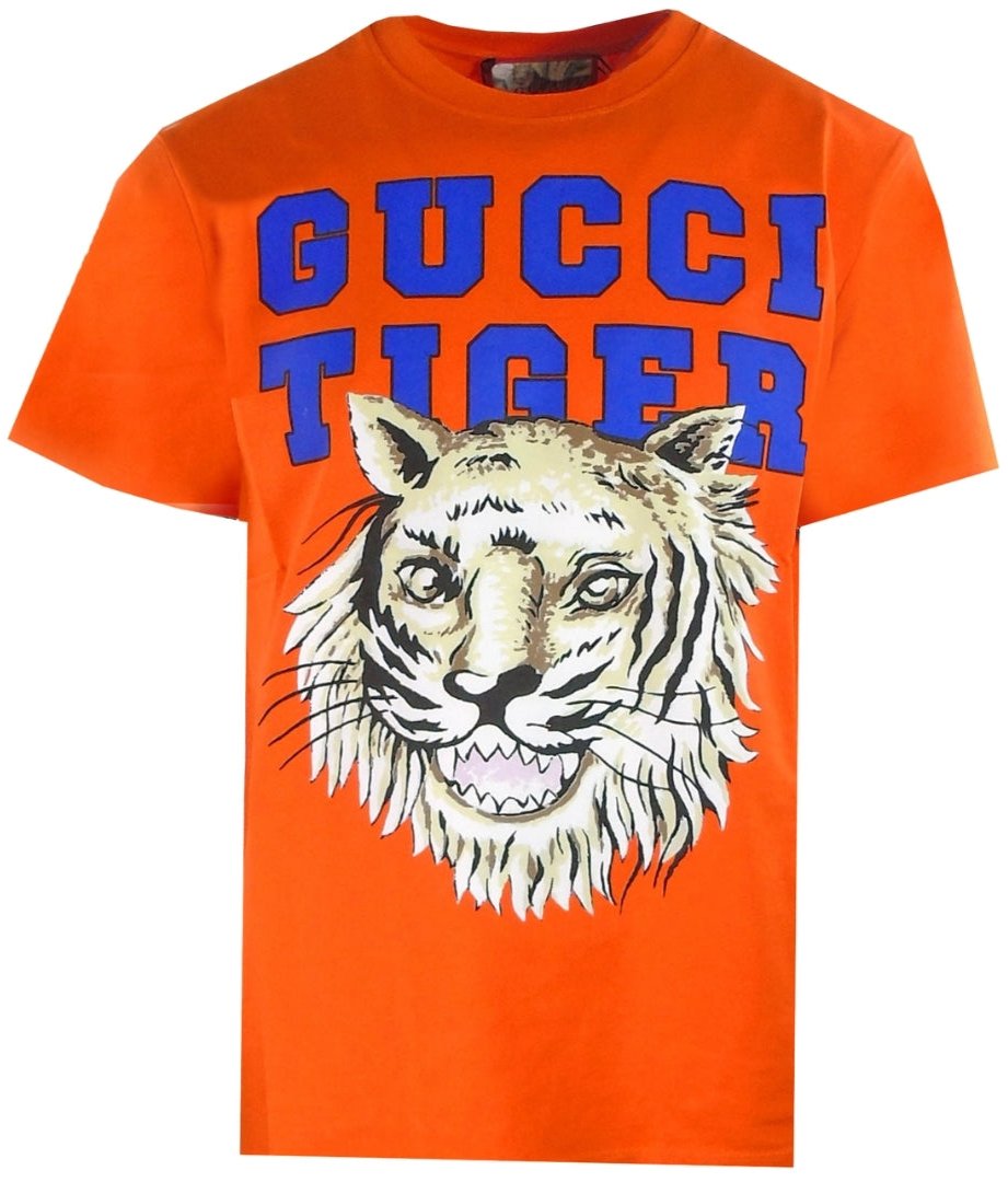 Gucci Tiger Print T Shirt in Orange TheDesignerBox