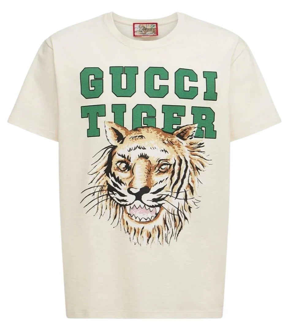 GUCCI タイガー プリント Tシャツ ホワイト M ミケーレ期 Gucci Tiger Print Logo T-Shirt in White – TheDesignerBox