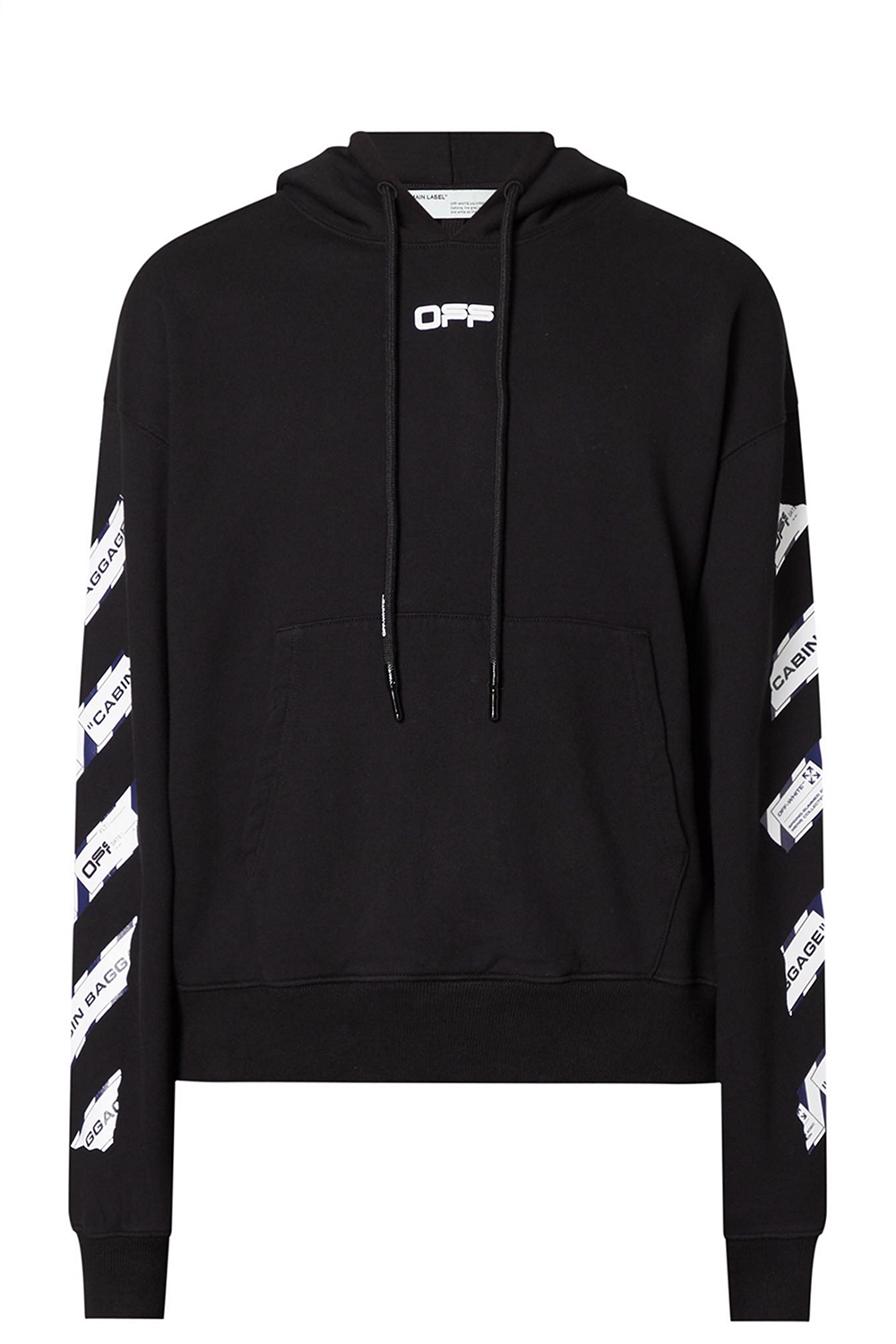 Off White Airport Tape Logo Hoodie in Black
