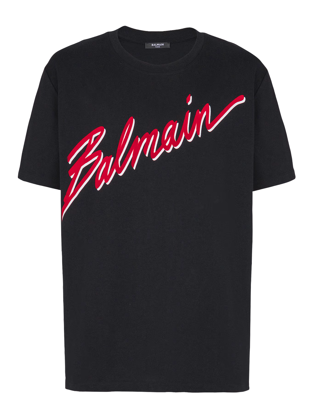BALMAIN PARIS ロゴ Tシャツ レッド Sサイズ Balmain Flocked Red Letter Logo T-Shirt in Black – TheDesignerBox