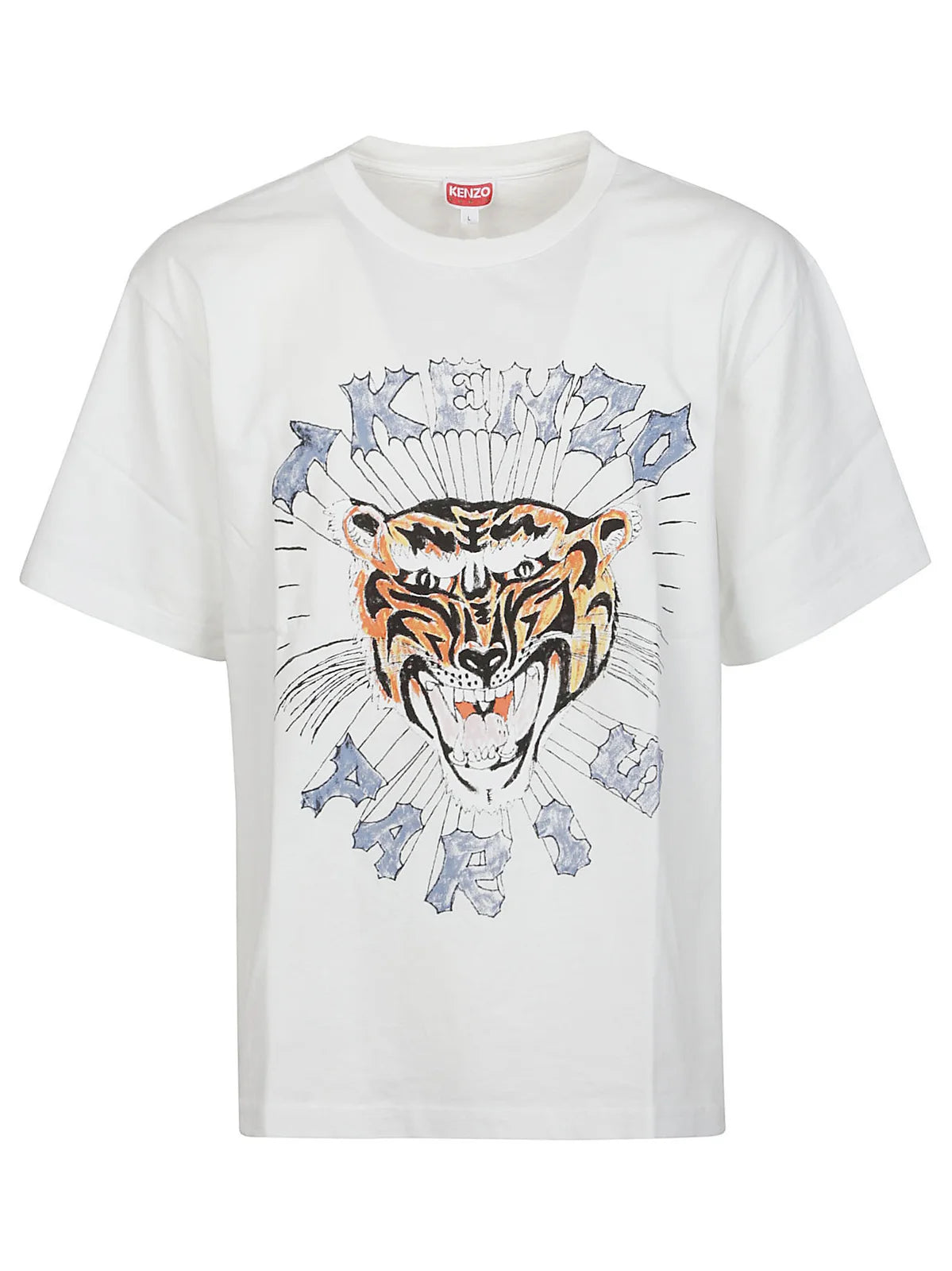 Kenzo – Weißes T-Shirt mit aufgedrucktem Logo „Draw Tiger“