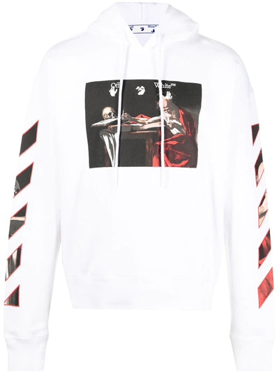 Off-White Caravaggio Logo Printed Hoodie in White