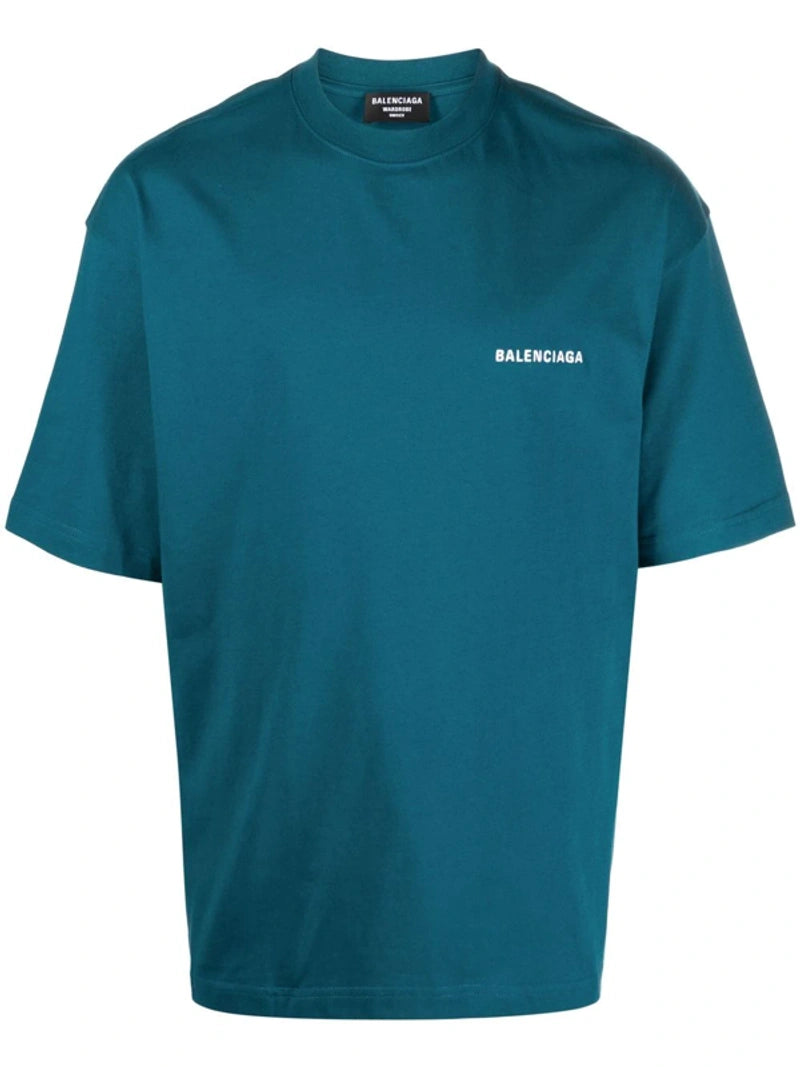 Übergroßes T-Shirt mit aufgesticktem Balenciaga-Logo in Blau 