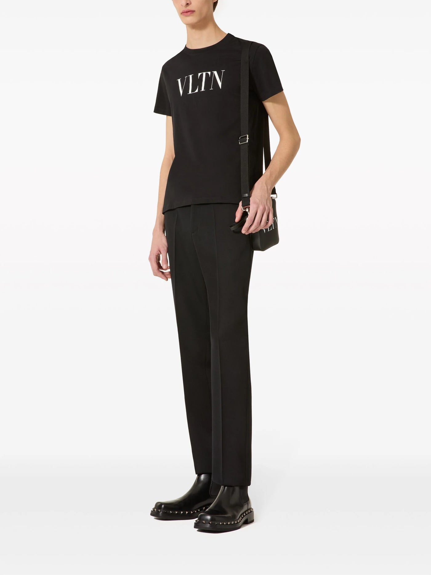 Valentino White Bold VLTN Print Logo T-Shirt in Black