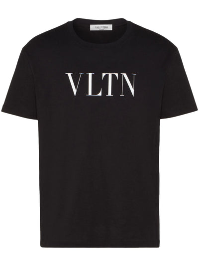 Valentino – Weißes T-Shirt mit auffälligem VLTN-Print und Logo in Schwarz