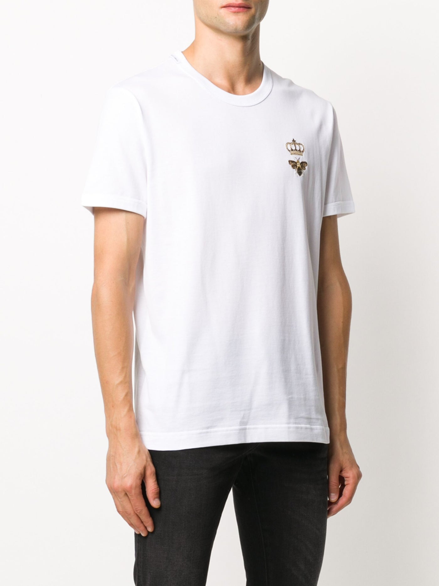 Dolce &amp; Gabbana – Besticktes Piqué-T-Shirt in Weiß