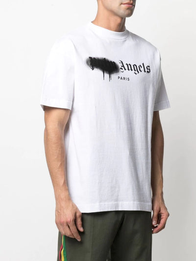 Palm Angels Paris Black Sprayed Logo T-Shirt in White