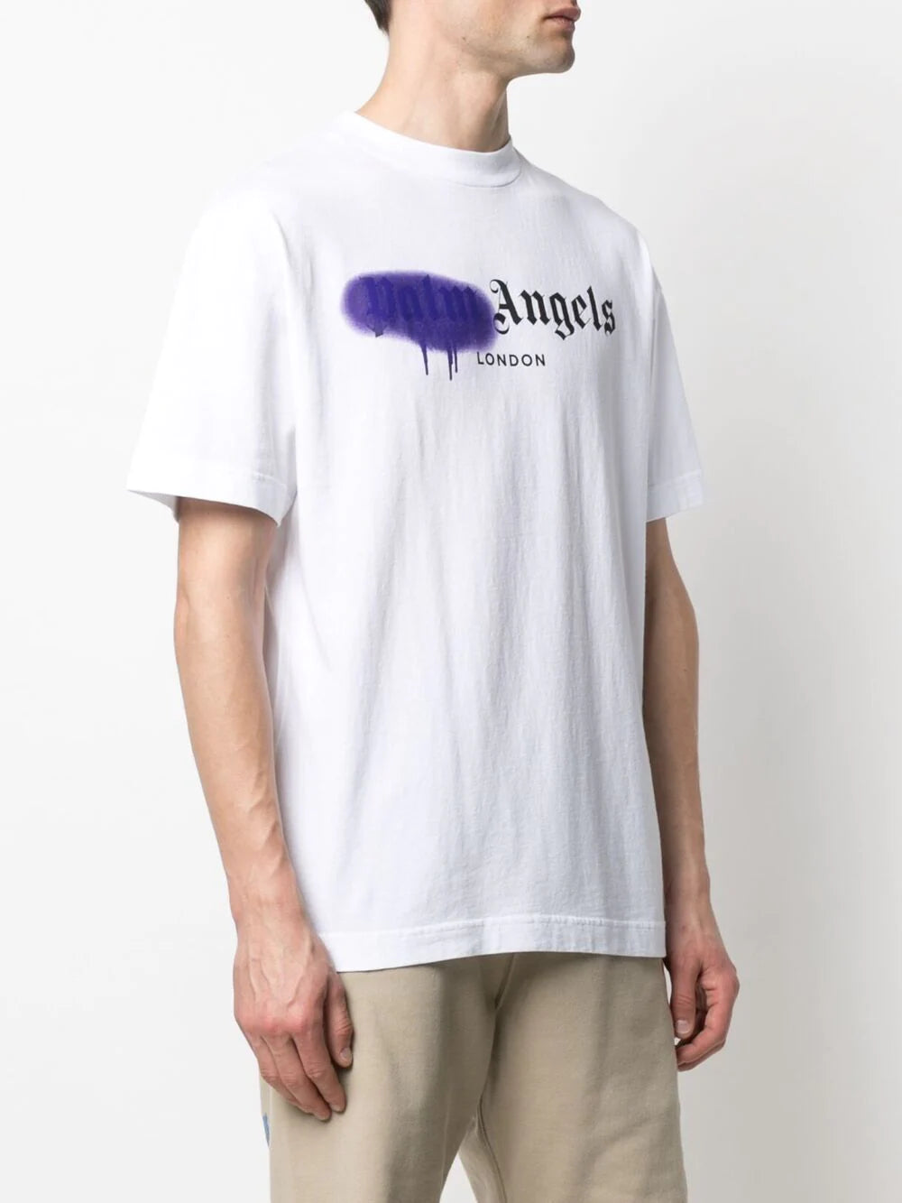 Palm Angels London Purple Sprayed Logo T-Shirt in White