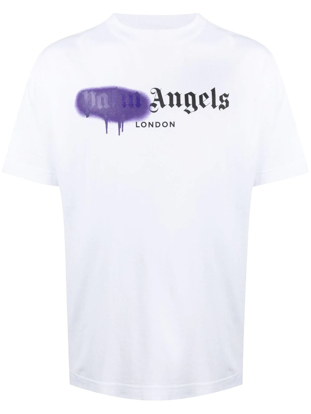 Palm Angels London Purple Sprayed Logo T-Shirt in White