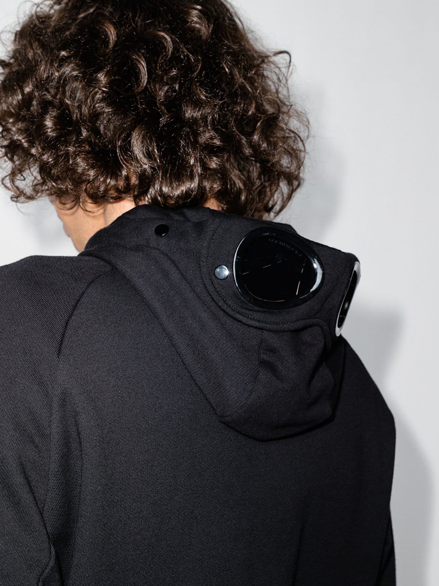 C.P. Company Diagonal Raised Fleece Goggle Jacket in Black