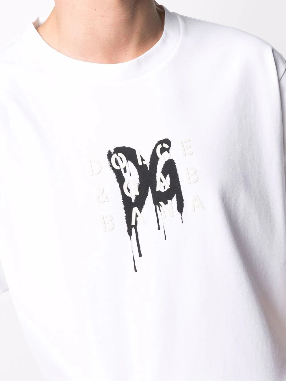 Dolce & Gabbana Graffiti Logo Print with Rubber effect T-Shirt in White
