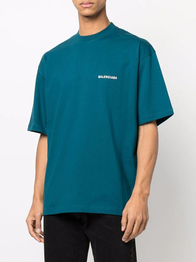 Balenciaga Embroidered Logo Oversized T-Shirt in Blue