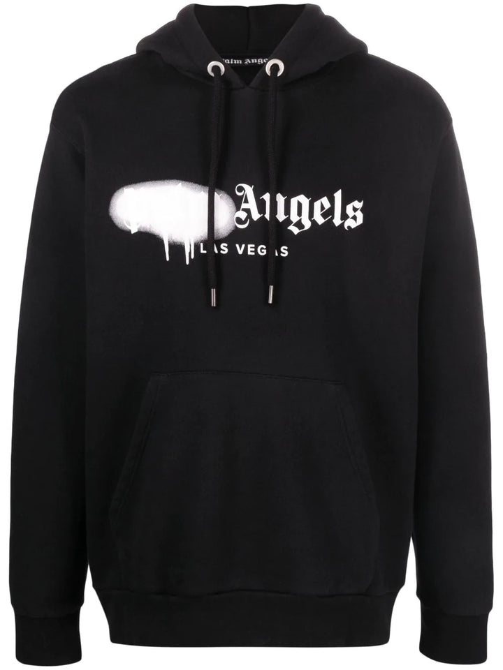 Palm Angels Las Vegas White Spray Print Hoodie Black TheDesignerBox