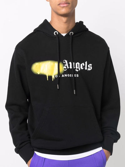 Palm Angels Los Angeles Yellow Spray Logo-print Hoodie Black