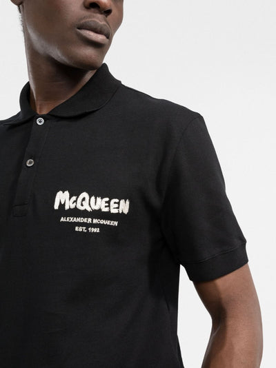 Alexander McQueen Graffiti Embroidered Logo Polo Shirt in Black