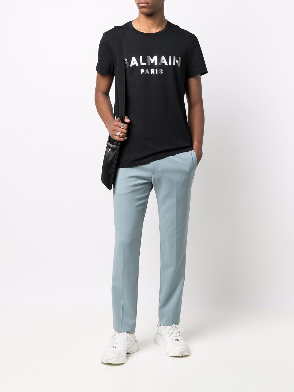 Balmain Silver logo print T-Shirt in Black