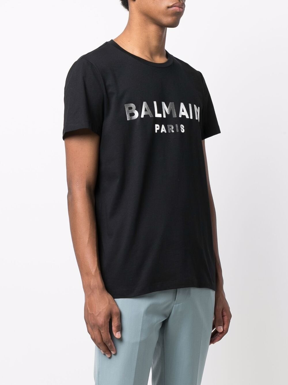 Balmain Silver Logo Print T-Shirt in Black – TheDesignerBox