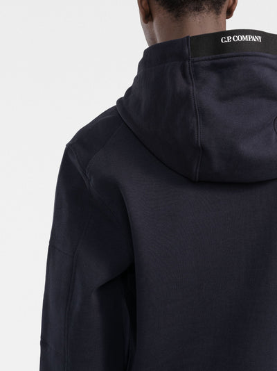 CP Company – Fleece-Kapuzenpullover mit diagonalem Reliefmuster in Marine