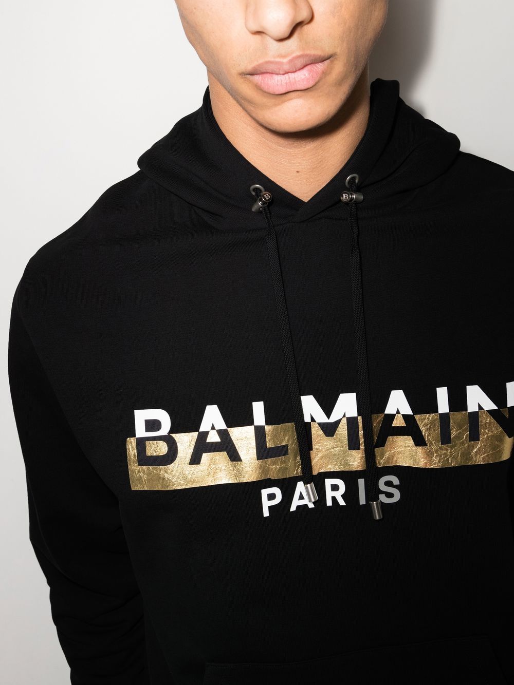 Balmain hoodie black and gold sale