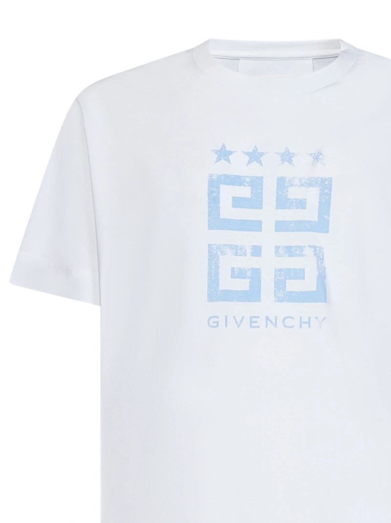 Givenchy 4G Stars Blue logo printed T-Shirt in White