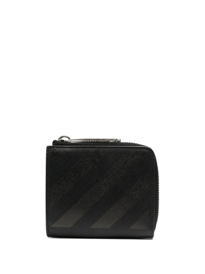 Off-White Diag-Stripe Leather Zip Wallet in Black