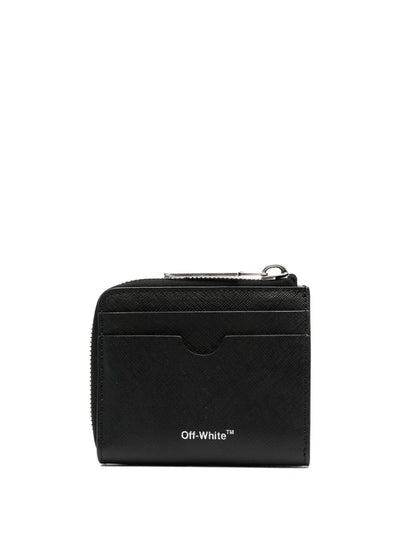 Off-White Diag-Stripe Leather Zip Wallet in Black