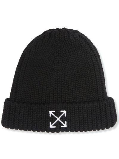 Off-White Arrow Embroidered Ribbed Wool Beanie Black