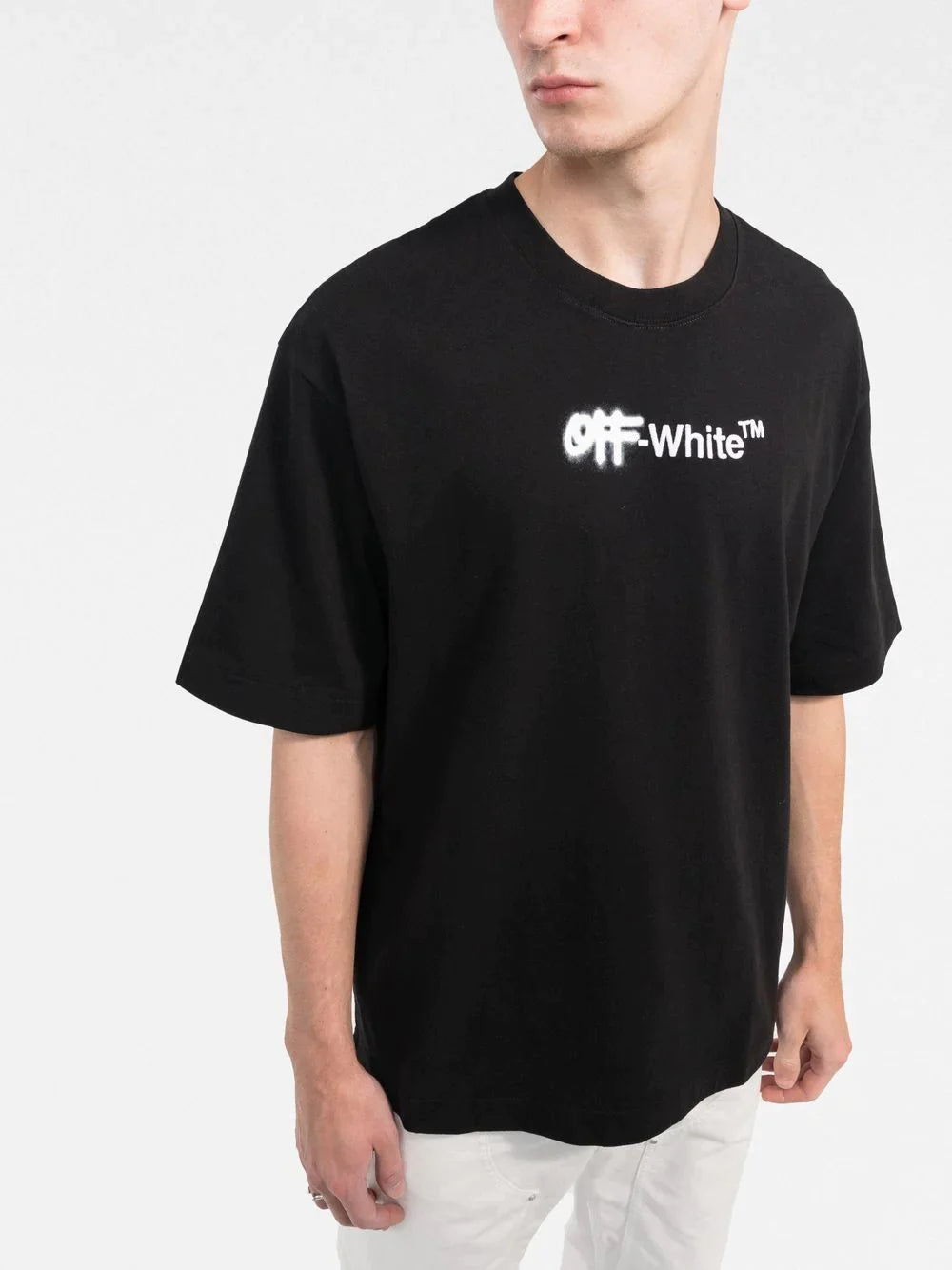 Off-White Spray Helvetica Logo Embroidered T-Shirt in Black