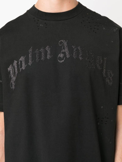 Palm Angels – Klassisches T-Shirt mit glitzerndem Logo in Schwarz