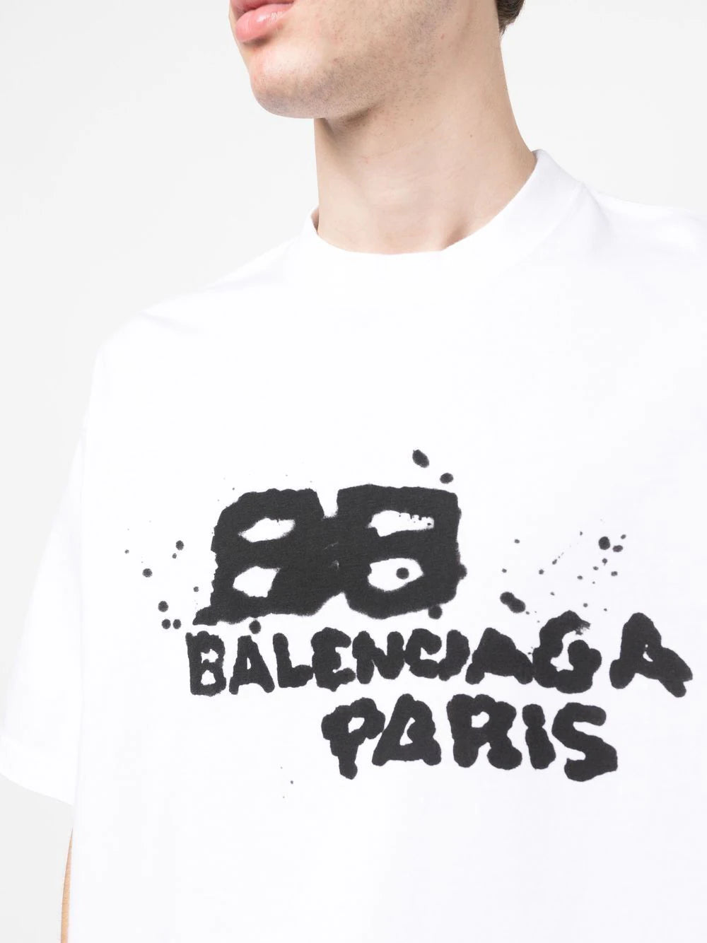 Balenciaga Hand Drawn BB Icon Logo T-Shirt in White Balenciaga Hand Drawn BB Icon Logo T-Shirt in White