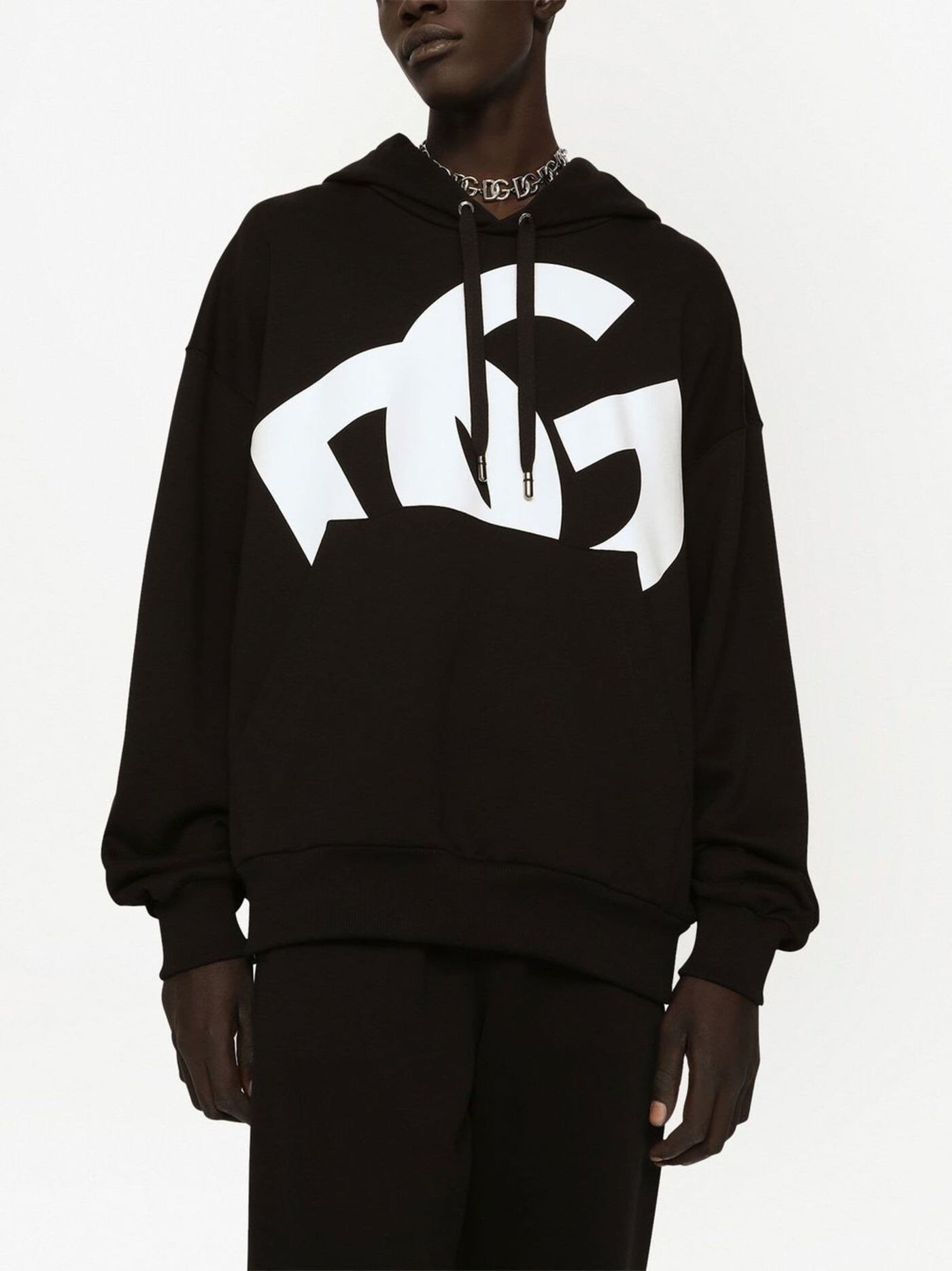 Dolce & Gabbana Jersey Hoodie with DG Print Black