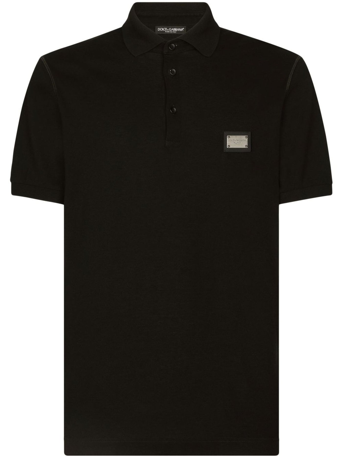 Dolce & Gabbana Silver Plaque Logo Polo in Black