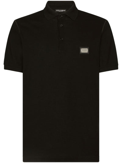 Dolce & Gabbana Silver Plaque Logo Polo in Black