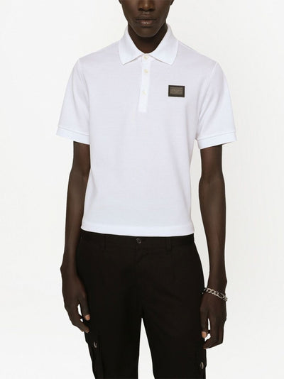 Dolce & Gabbana Silver Plaque Logo Polo in White