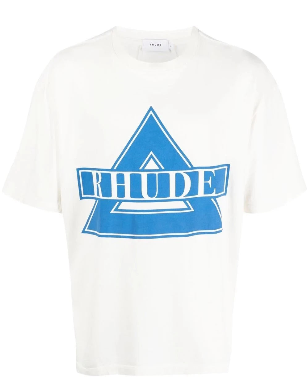 Rhude Blue Triangle Logo Print in White