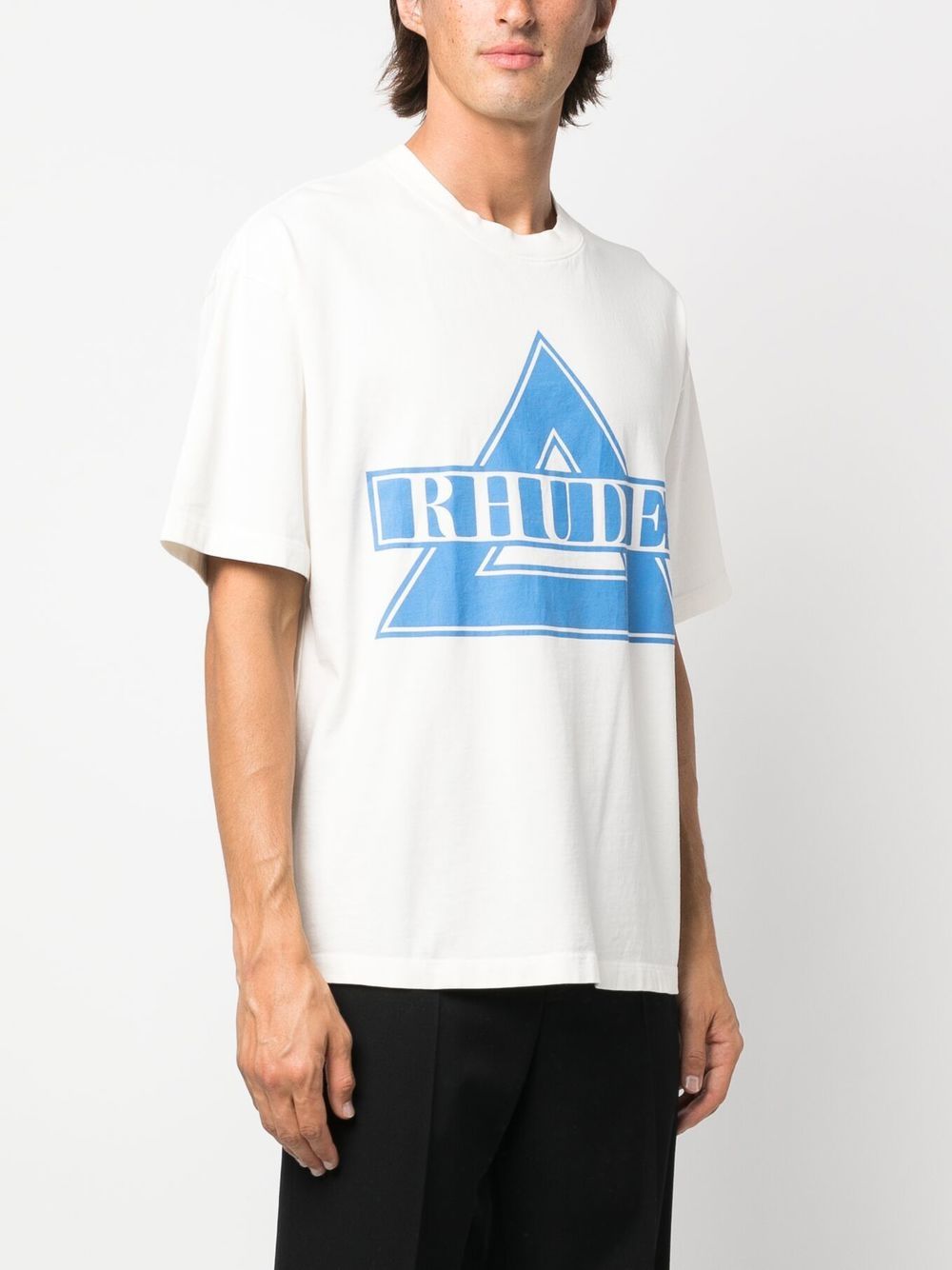 Rhude Blue Triangle Logo Print in White