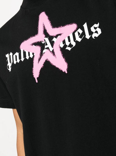 Palm Angels Pink Star Sprayed Logo-print T-shirt Black