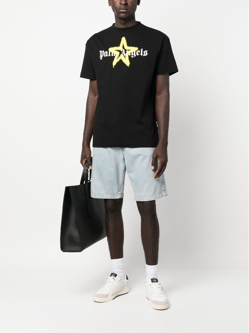 Palm Angels Yellow Star Sprayed logo-print T-shirt in Black
