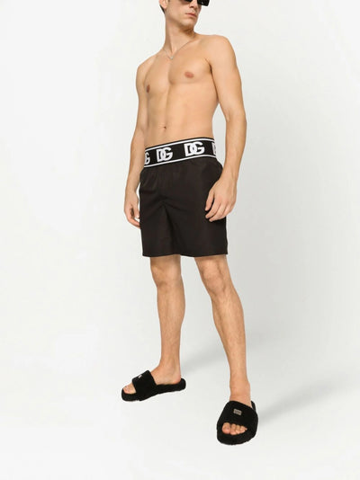 Dolce & Gabbana DG Logo Waistband Swimshorts in Black