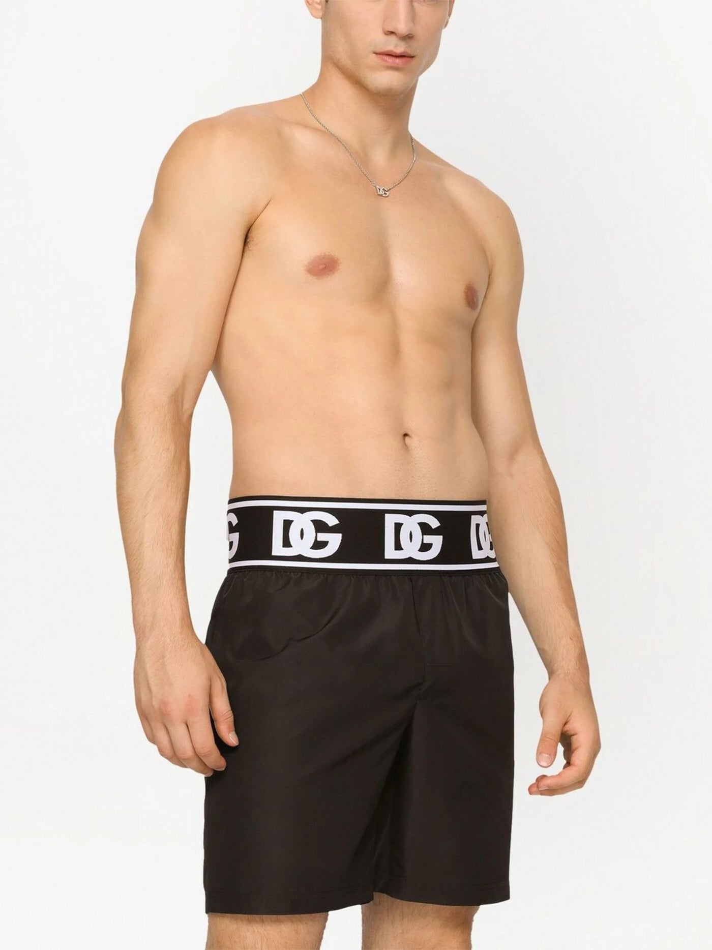 Dolce &amp; Gabbana – Schwarze Badeshorts mit DG-Logobund