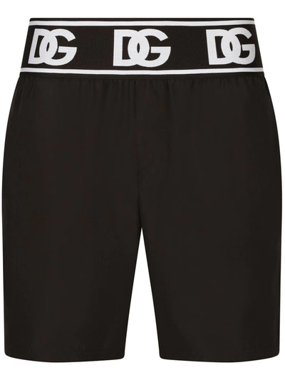 Dolce &amp; Gabbana – Schwarze Badeshorts mit DG-Logobund