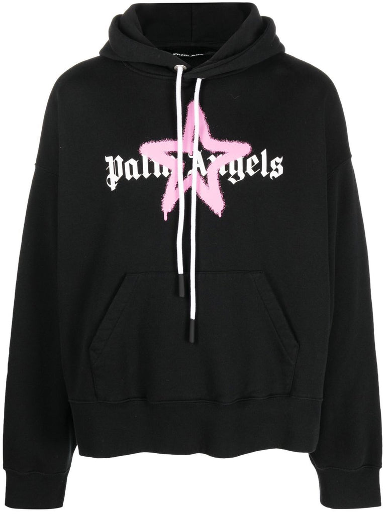Pink Star Sprayed Print Hoodie