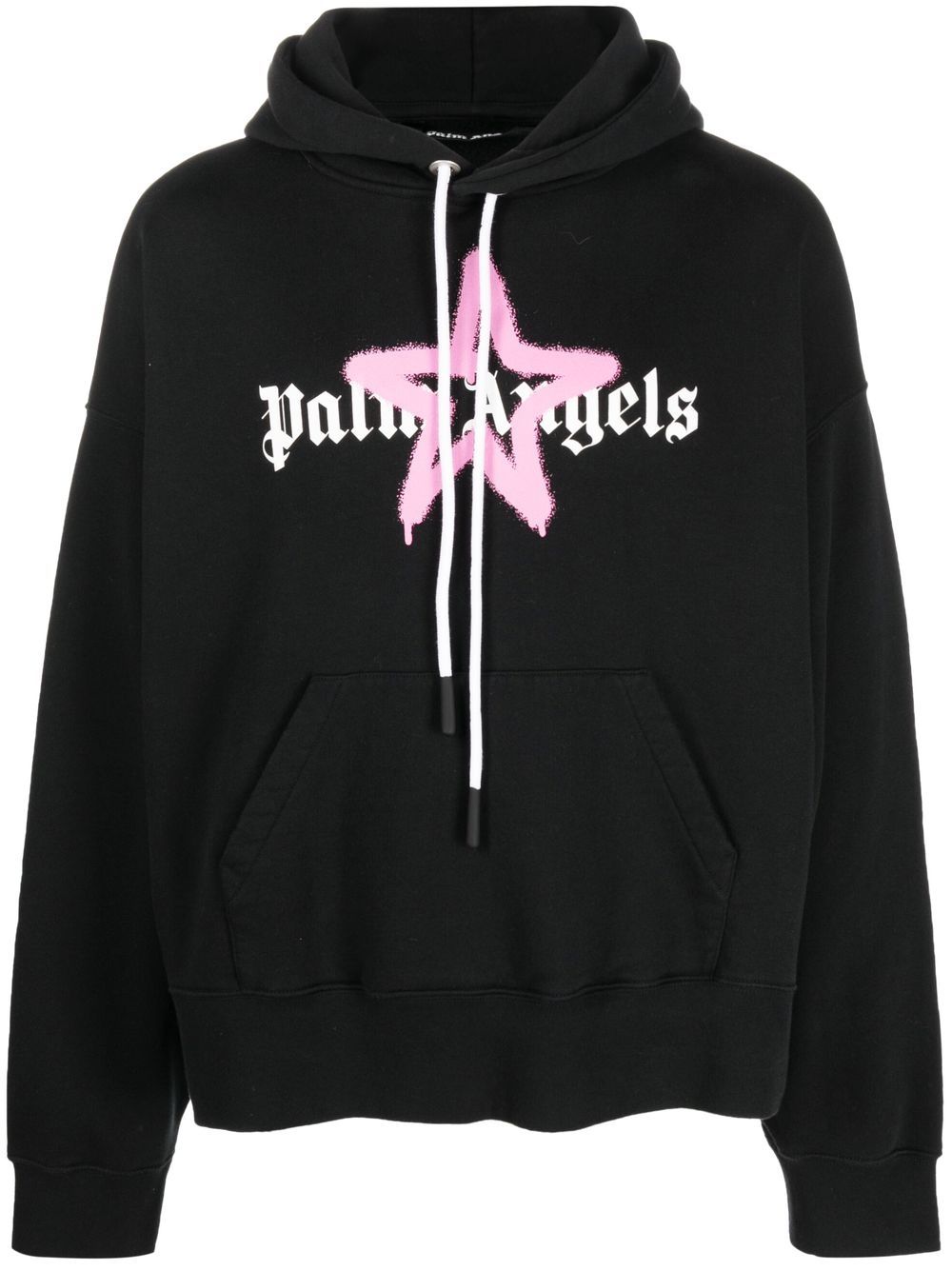 Palm Angels Pink Star Sprayed Print Hoodie in Black