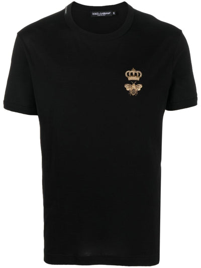 Dolce &amp; Gabbana – Besticktes Piqué-T-Shirt in Schwarz