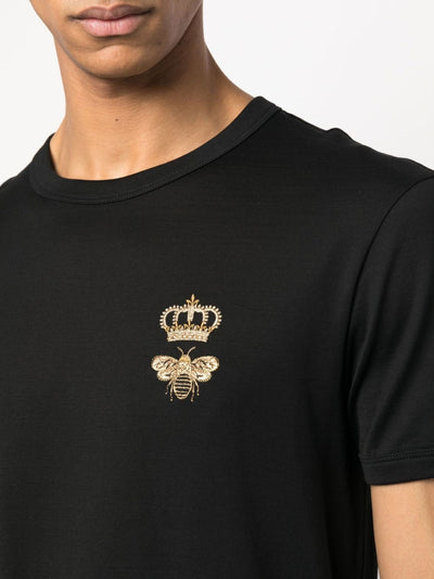 Dolce &amp; Gabbana – Besticktes Piqué-T-Shirt in Schwarz