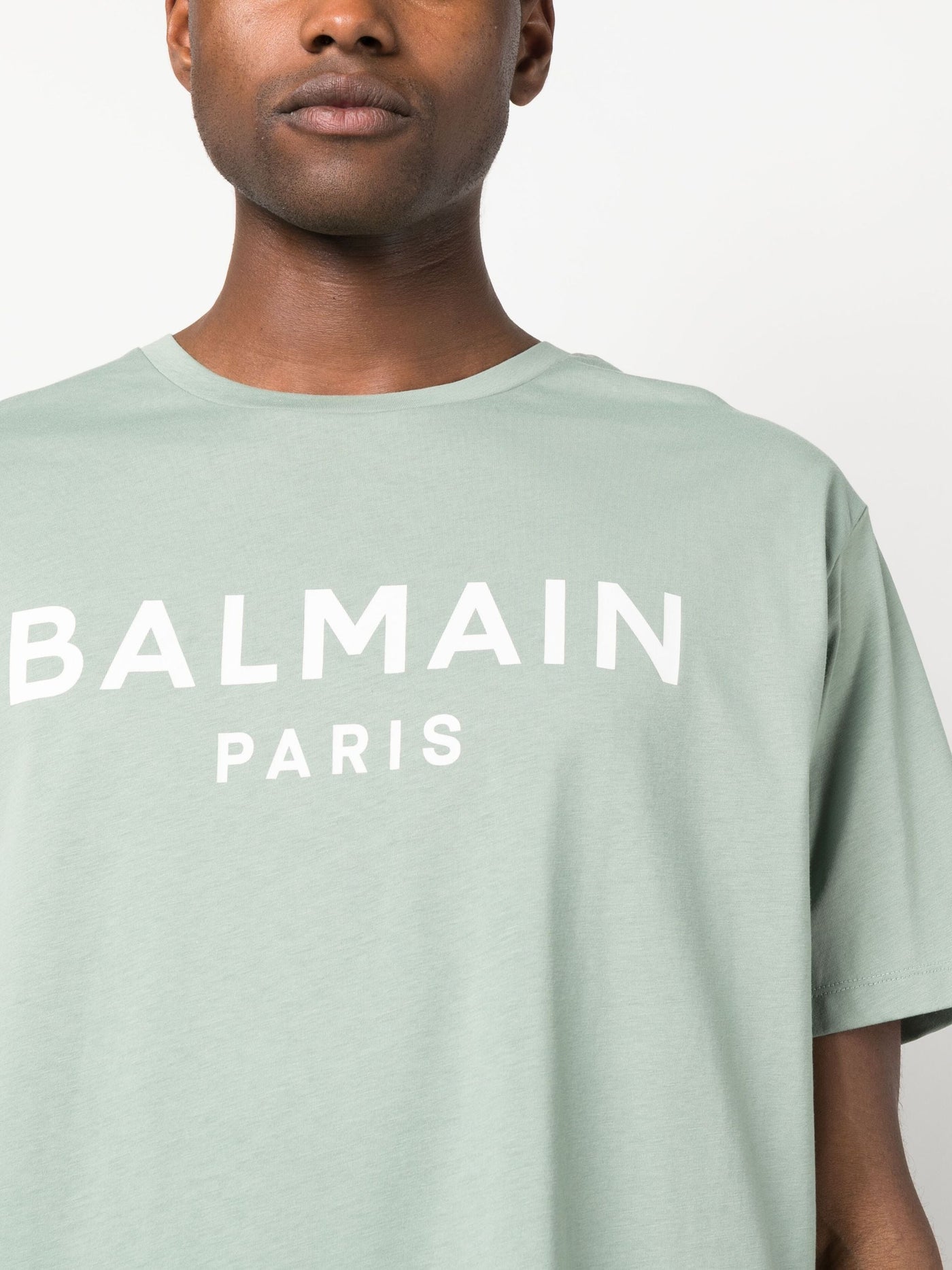 Balmain Paris Print Logo T-Shirt in Aqua Green