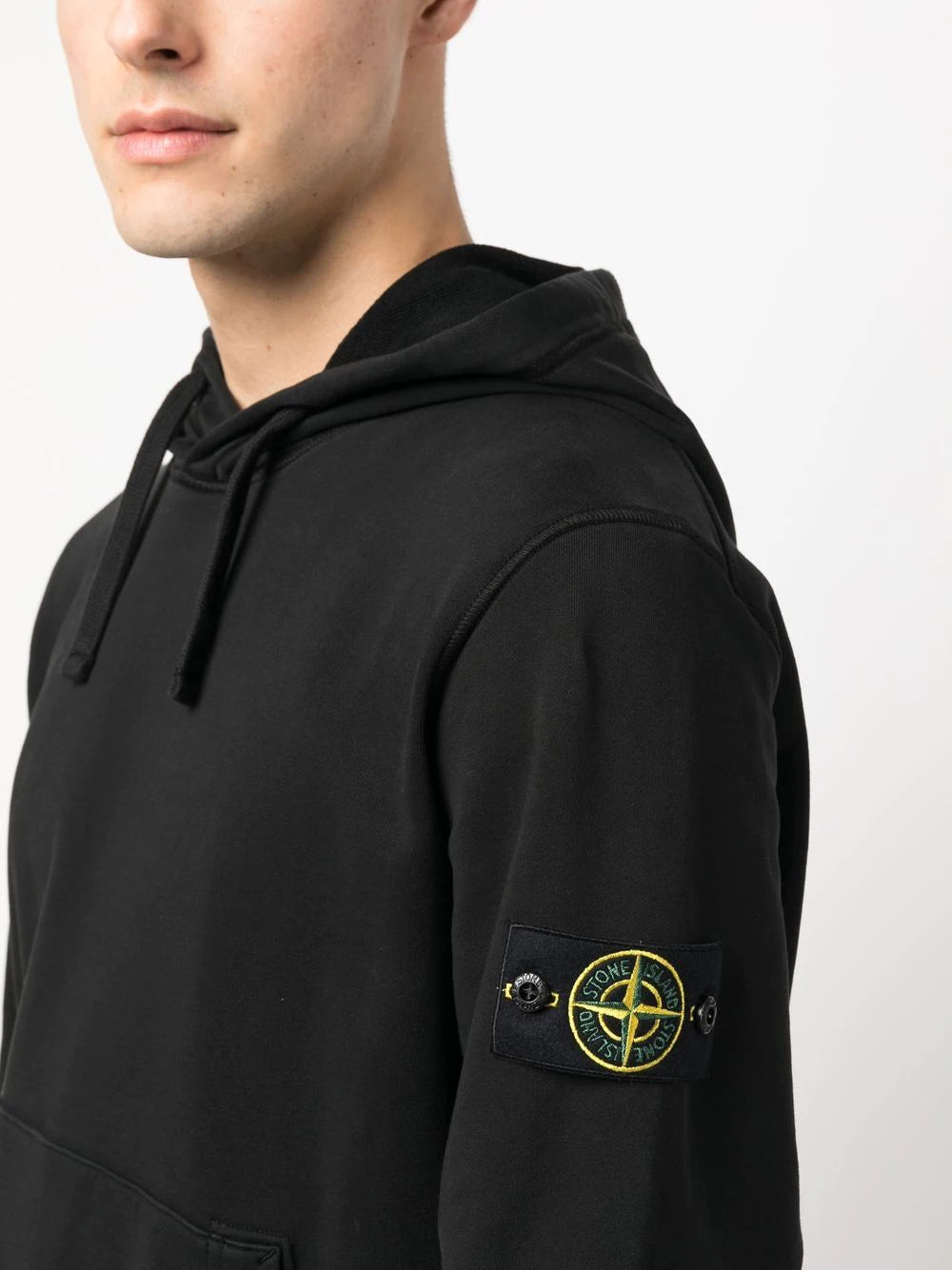 Stone Island Compass Patch Drawstring Hoodie in Black