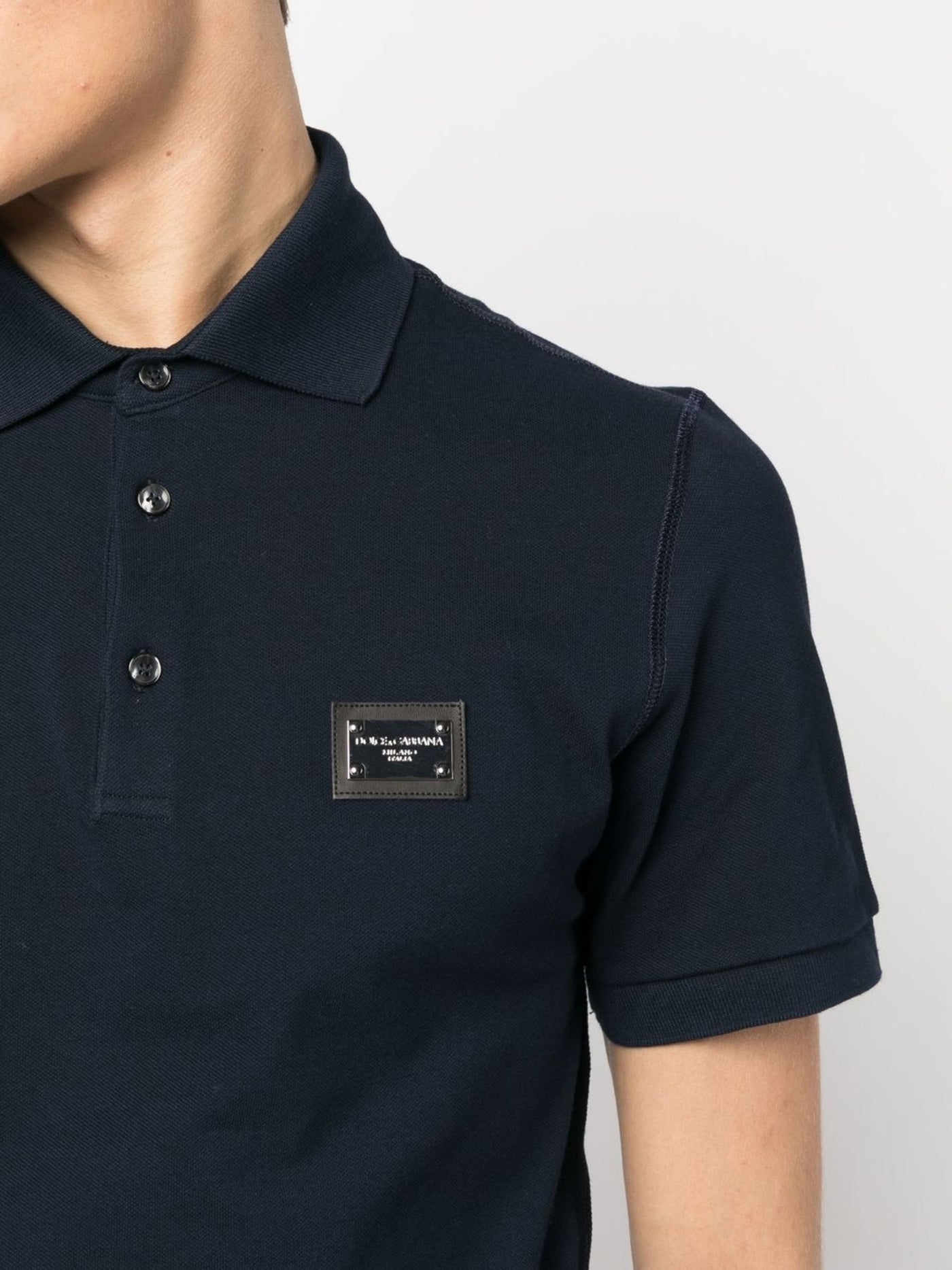 Dolce & Gabbana Silver Plaque Polo in Navy