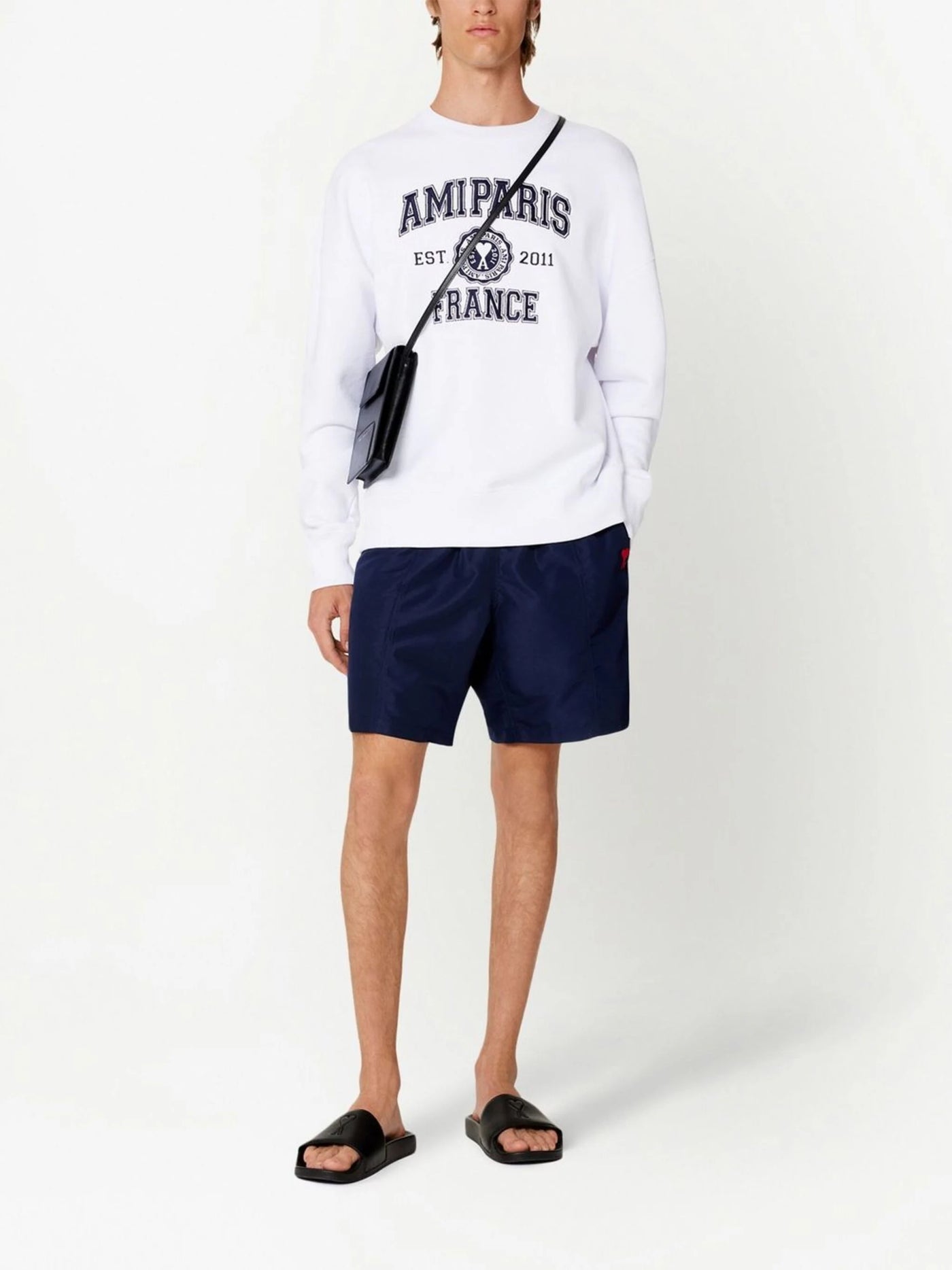 AMI Paris Embroidered logo Swim Shorts in Navy